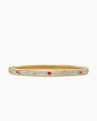 Modern Renaissance Bangle Bracelet in 18K Yellow Gold with Full Pavé Diamonds and Rubies, 4.5mm