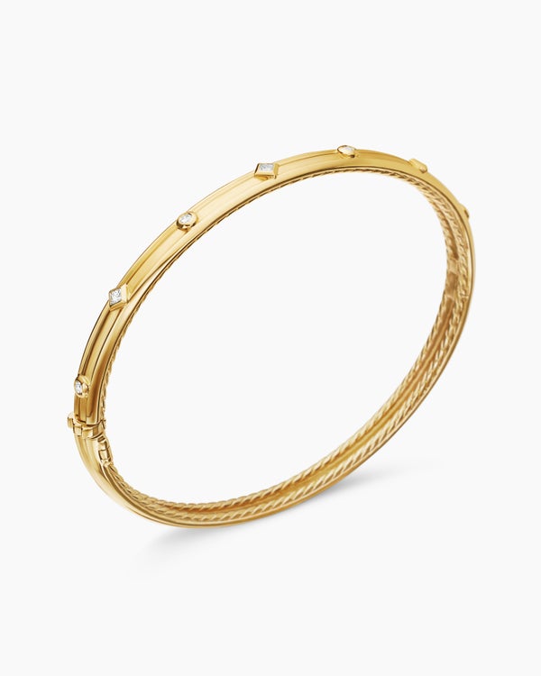 Modern Renaissance Bangle Bracelet in 18K Yellow Gold with Diamonds, 4.5mm