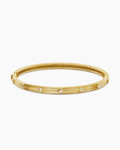 Womens Modern Renaissance Bangle Bracelet in 18ct Yellow Gold with Diamonds, 4.5mm