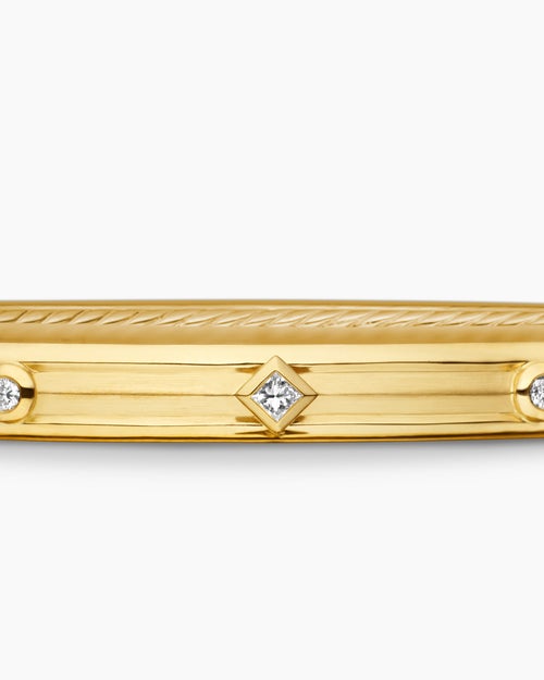 Womens Modern Renaissance Bangle Bracelet in 18ct Yellow Gold with Diamonds, 4.5mm