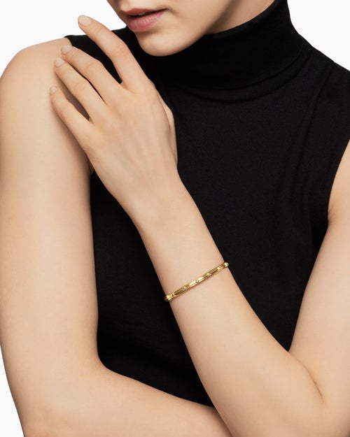 Womens Modern Renaissance Bangle Bracelet in 18K Yellow Gold with Diamonds, 4.5mm