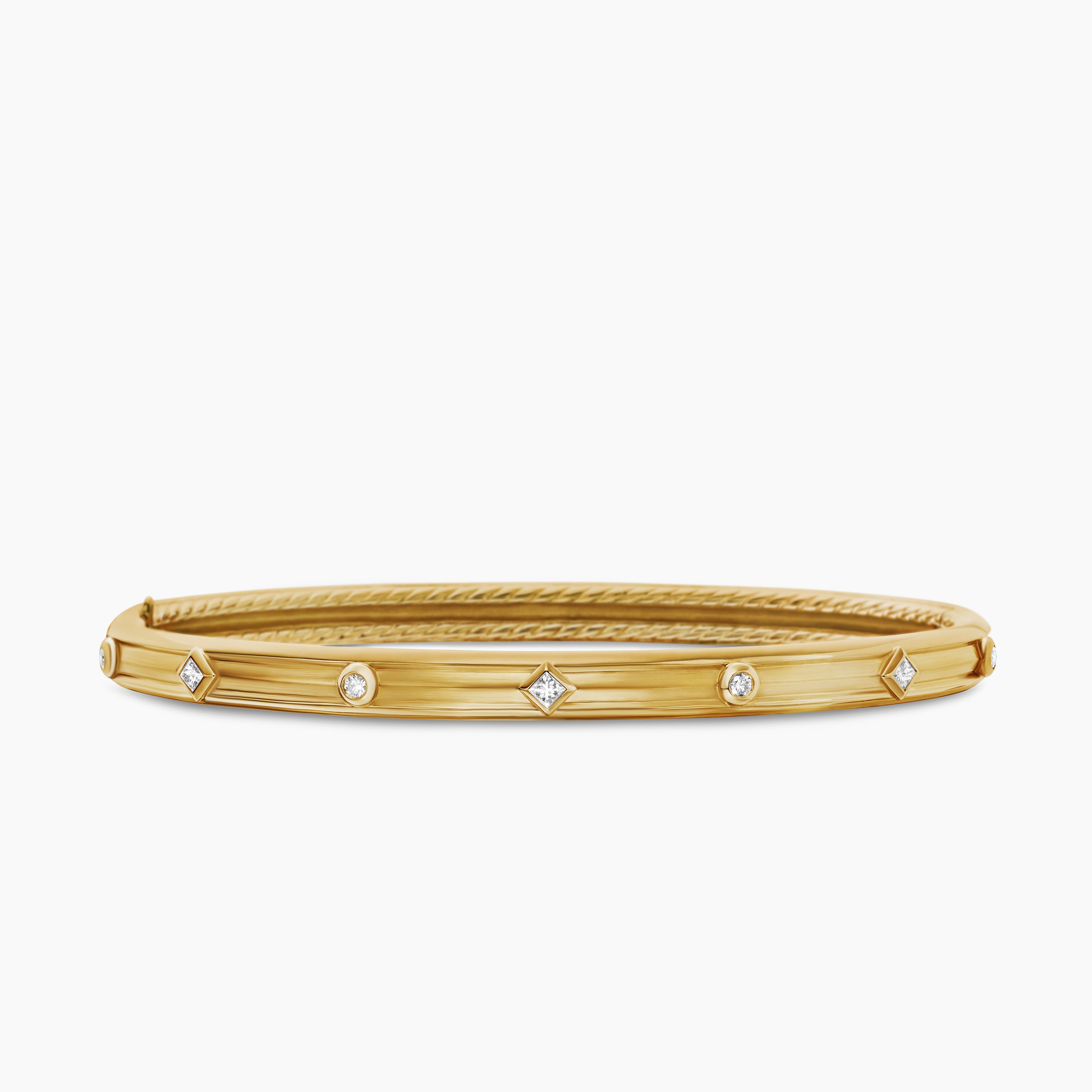 Womens Modern Renaissance Bangle Bracelet in 18K Yellow Gold with Diamonds, 4.5mm
