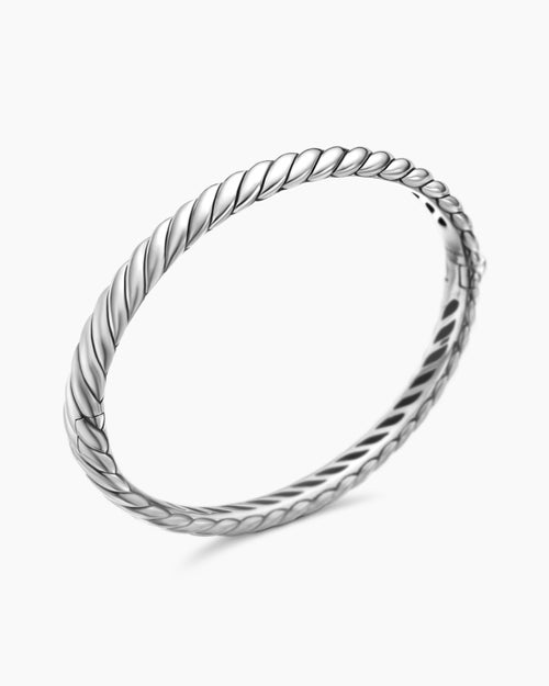 Womens Sculpted Cable Bangle Bracelet in Sterling Silver, 7mm
