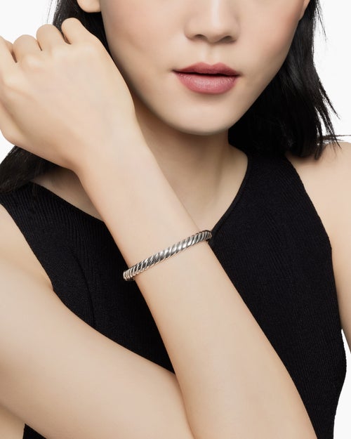 Womens Sculpted Cable Bangle Bracelet in Sterling Silver, 7mm