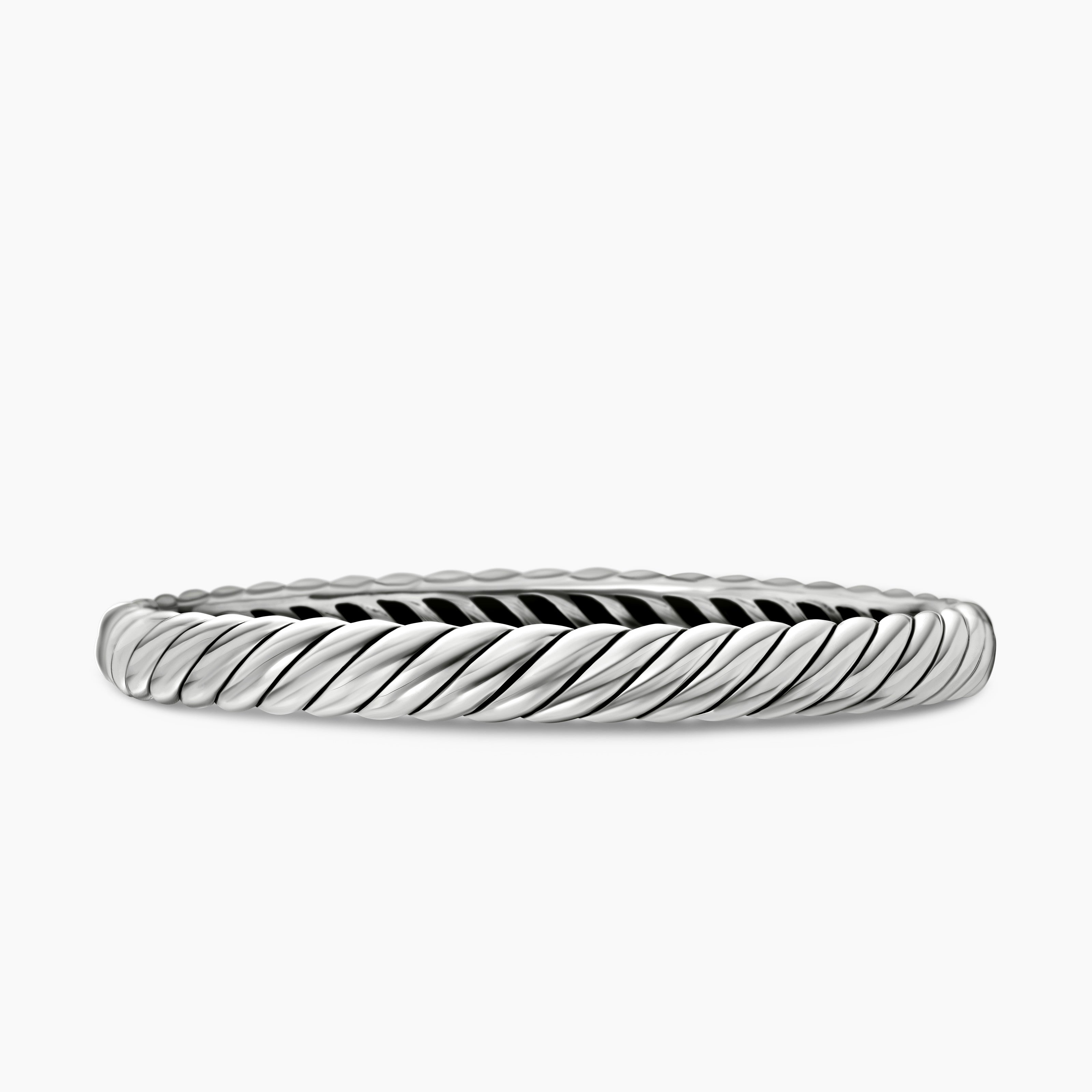 Womens Sculpted Cable Bangle Bracelet in Sterling Silver, 7mm