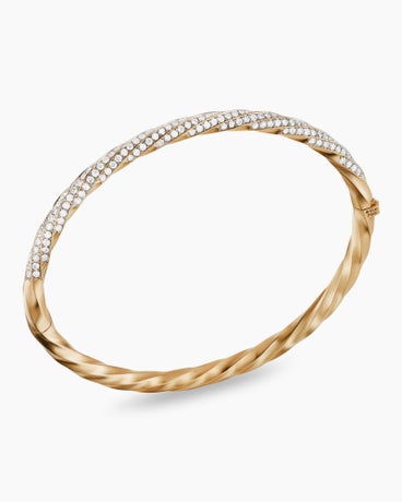 Cable Edge® Bangle Bracelet in 18K Yellow Gold with Diamonds, 4mm