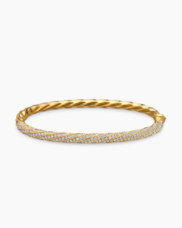 Cable Edge® Bangle Bracelet in 18K Yellow Gold with Diamonds, 4mm