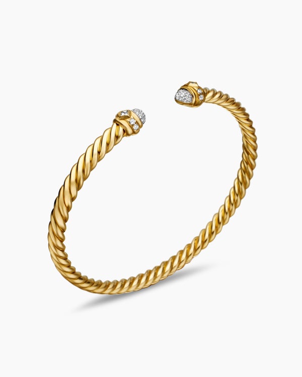 Renaissance Oval Cablespira Bracelet in 18K Yellow Gold with Diamonds, 4.5mm