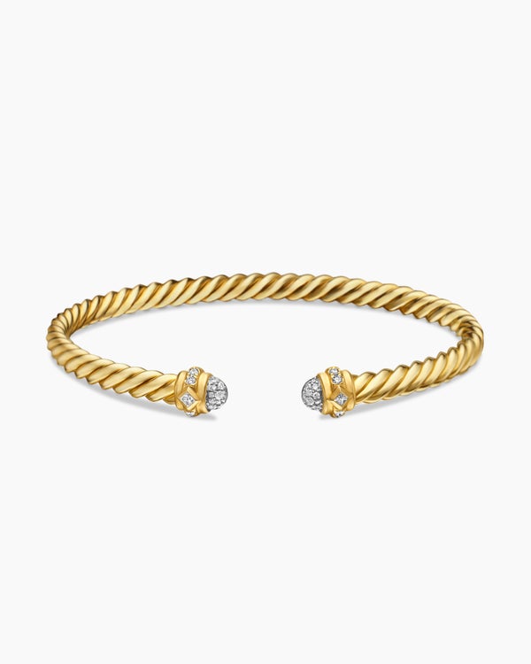 Renaissance Oval Cablespira Bracelet in 18K Yellow Gold with Diamonds, 4.5mm
