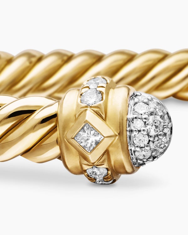 Renaissance Oval Cablespira Bracelet in 18K Yellow Gold with Diamonds, 4.5mm