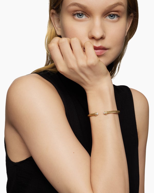 Renaissance Oval Cablespira Bracelet in 18K Yellow Gold with Diamonds, 4.5mm