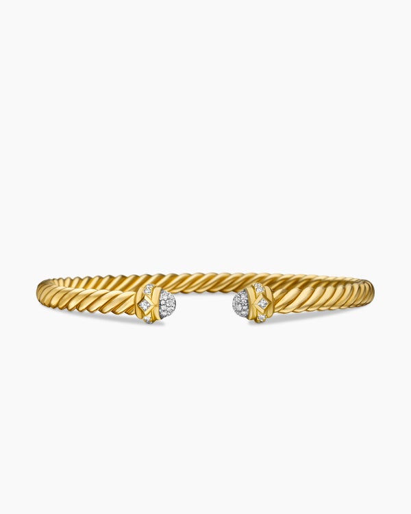 Renaissance Oval Cablespira Bracelet in 18K Yellow Gold with Diamonds, 4.5mm