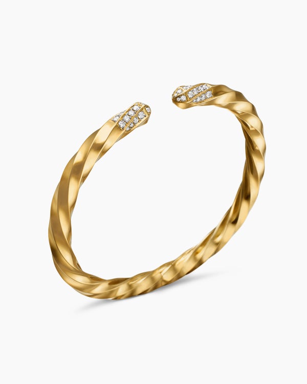 Cable Edge Bracelet in 18K Yellow Gold with Diamonds, 5.5mm