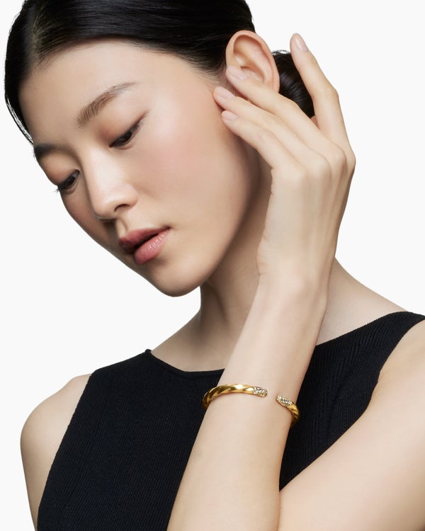 Cable Edge Bracelet in 18K Yellow Gold with Diamonds, 5.5mm