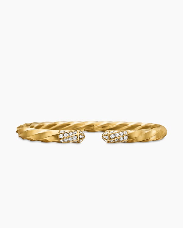 Cable Edge Bracelet in 18K Yellow Gold with Diamonds, 5.5mm