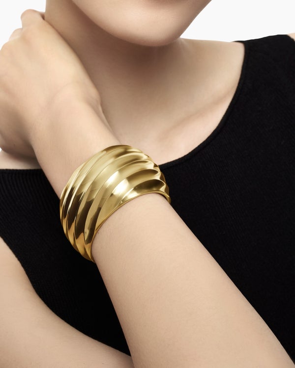 Cable Edge Cuff Bracelet in 18K Yellow Gold, 40mm