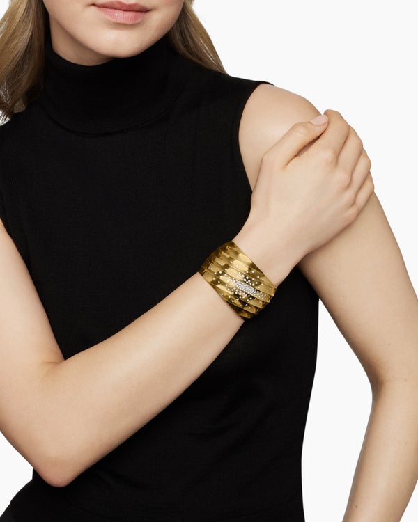 Cable Edge Cuff Bracelet in 18K Yellow Gold with Diamonds, 41mm