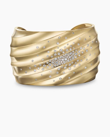 Stax Four Row Cuff Bracelet in 18K Yellow Gold with Diamonds, 14mm