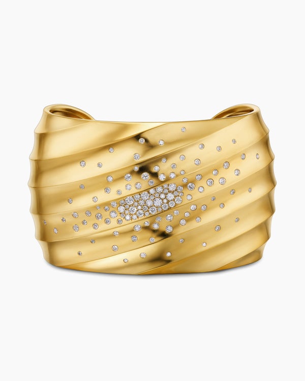 Cable Edge Cuff Bracelet in 18K Yellow Gold with Diamonds, 41mm