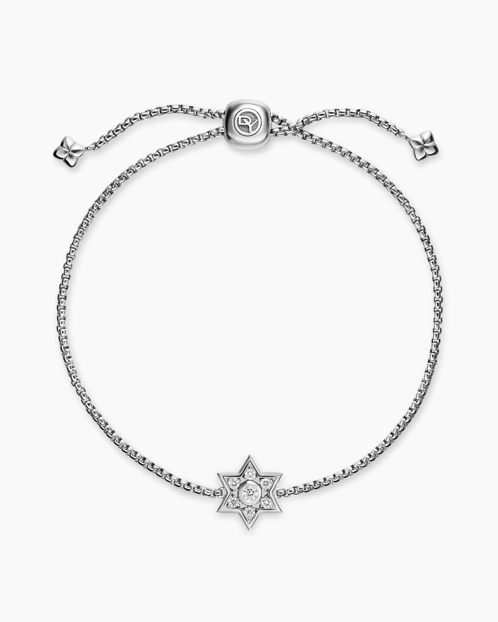 Womens Star of David Station Bracelet in Sterling Silver with Diamonds, 12mm