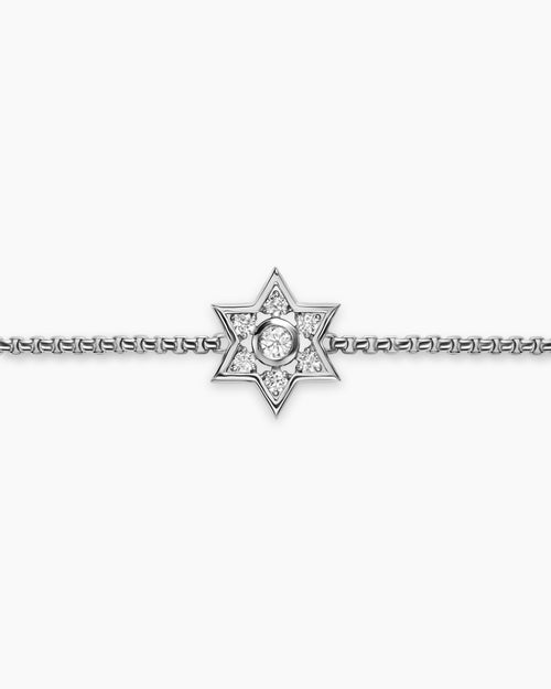 Womens Star of David Station Bracelet in Sterling Silver with Diamonds, 12mm