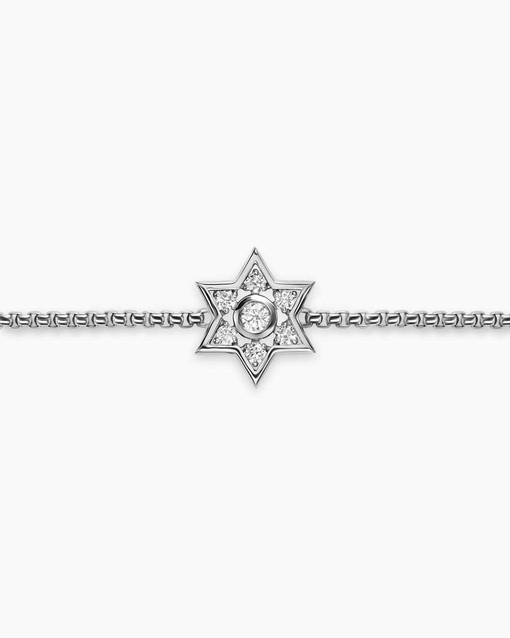 Womens Star of David Station Bracelet in Sterling Silver with Diamonds, 12mm