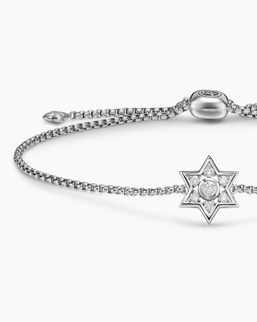 Womens Star of David Station Bracelet in Sterling Silver with Diamonds, 12mm