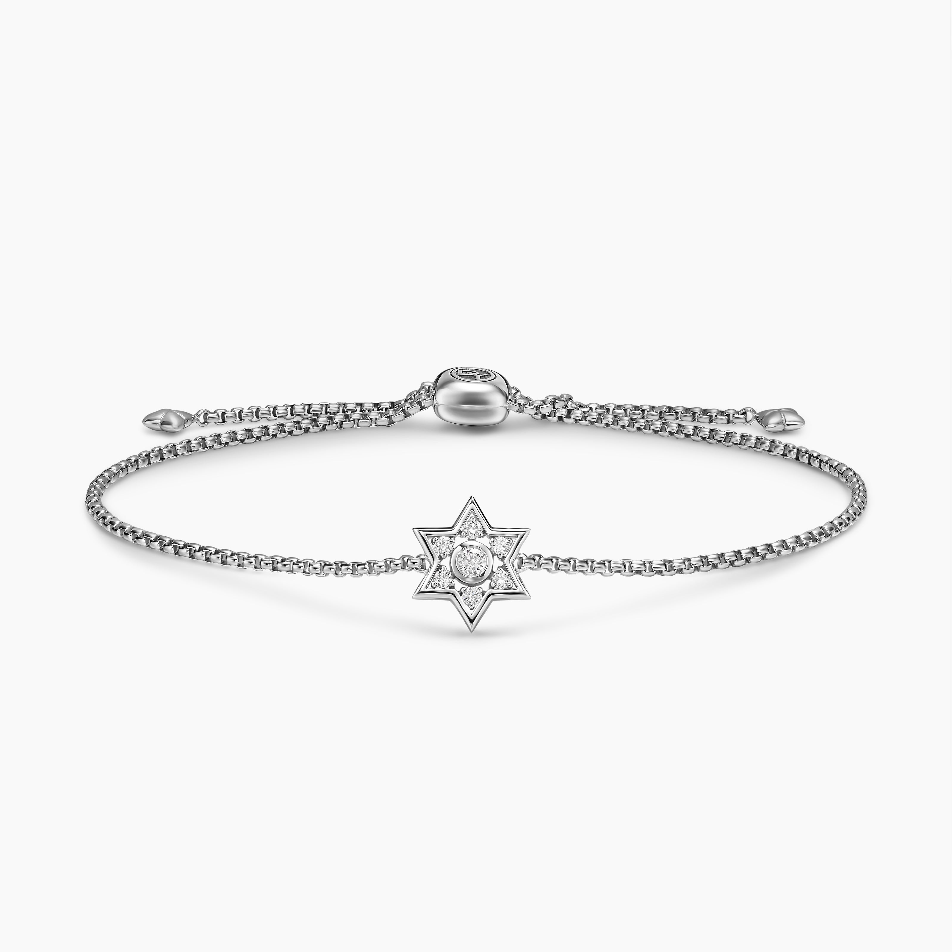 Womens Star of David Station Bracelet in Sterling Silver with Diamonds, 12mm