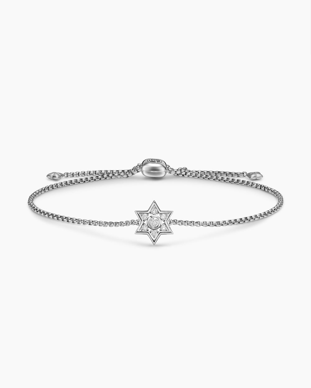 Womens Star of David Station Bracelet in Sterling Silver with Diamonds, 12mm