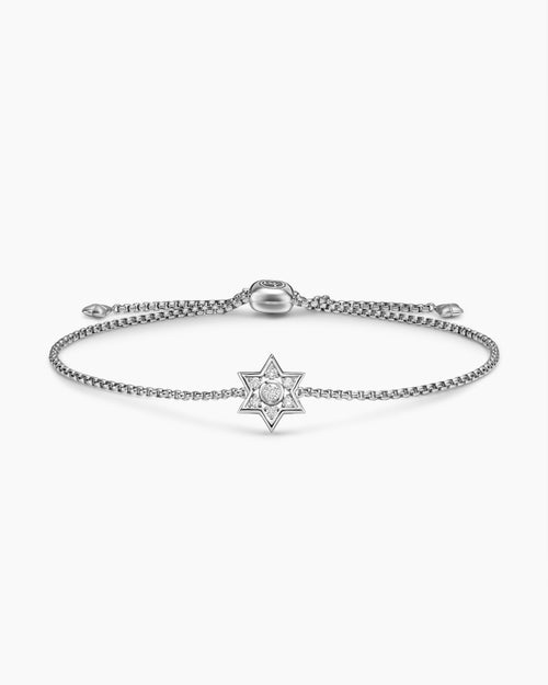 Womens Star of David Station Bracelet in Sterling Silver with Diamonds, 12mm