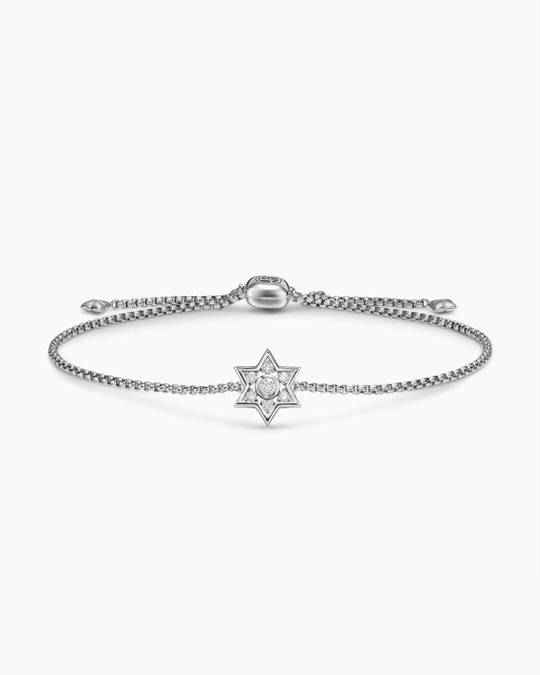 Star of David Station Bracelet in Sterling Silver with Diamonds, 12mm
