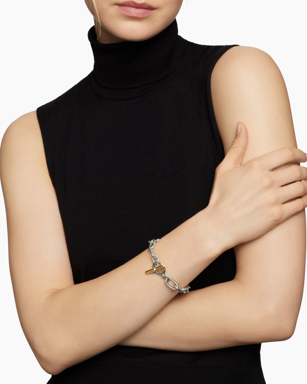 Bracelet chaîne à fermoir en T DY Madison en argent sterling avec or jaune 18 carats, 11 mm femmes