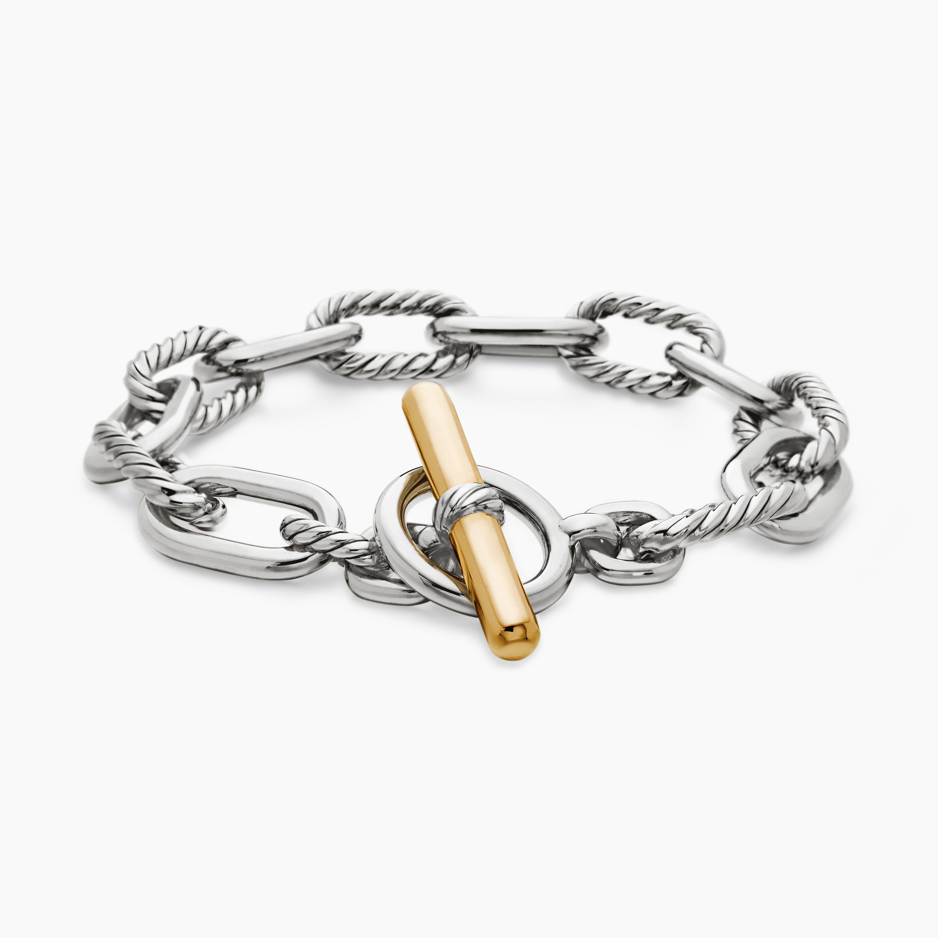 Womens DY Madison Toggle Chain Bracelet in Sterling Silver with 18K Yellow Gold, 11mm