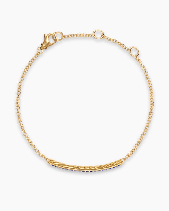 Petite Pavé Bar Bracelet in 18ct Yellow Gold with Blue Sapphires, 1.7mm