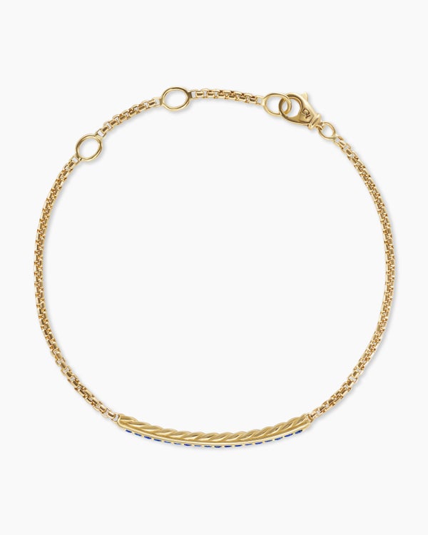 Bracelet à barre Petite Pavé en or jaune 18 carats avec saphirs bleus, 1,7 mm