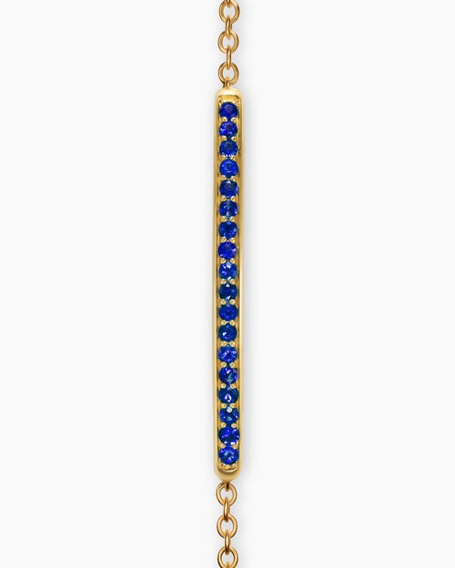 Womens Petite Pavé Bar Bracelet in 18K Yellow Gold with Blue Sapphires, 1.7mm
