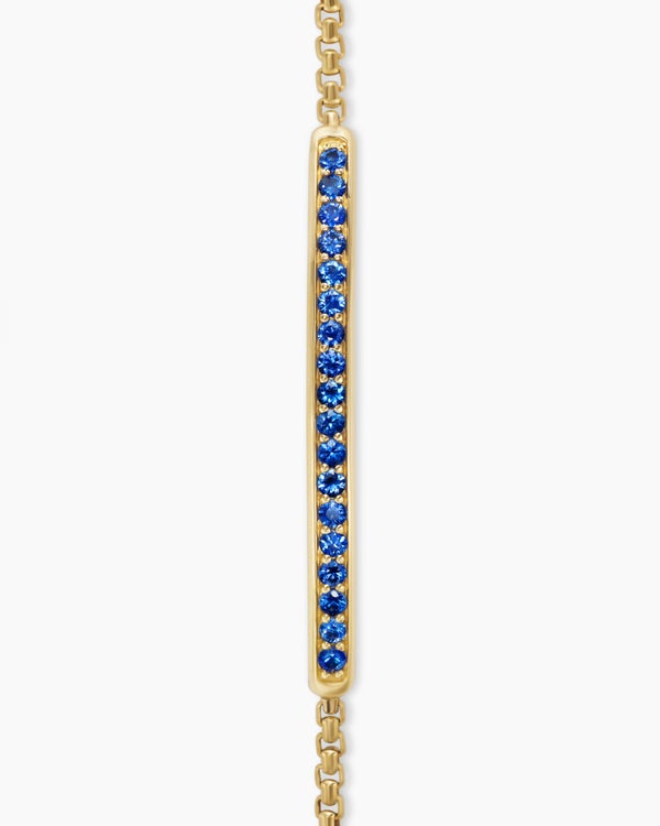 Bracelet à barre Petite Pavé en or jaune 18 carats avec saphirs bleus, 1,7 mm