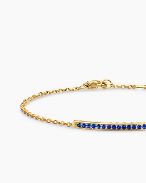 Womens Petite Pavé Bar Bracelet in 18K Yellow Gold with Blue Sapphires, 1.7mm