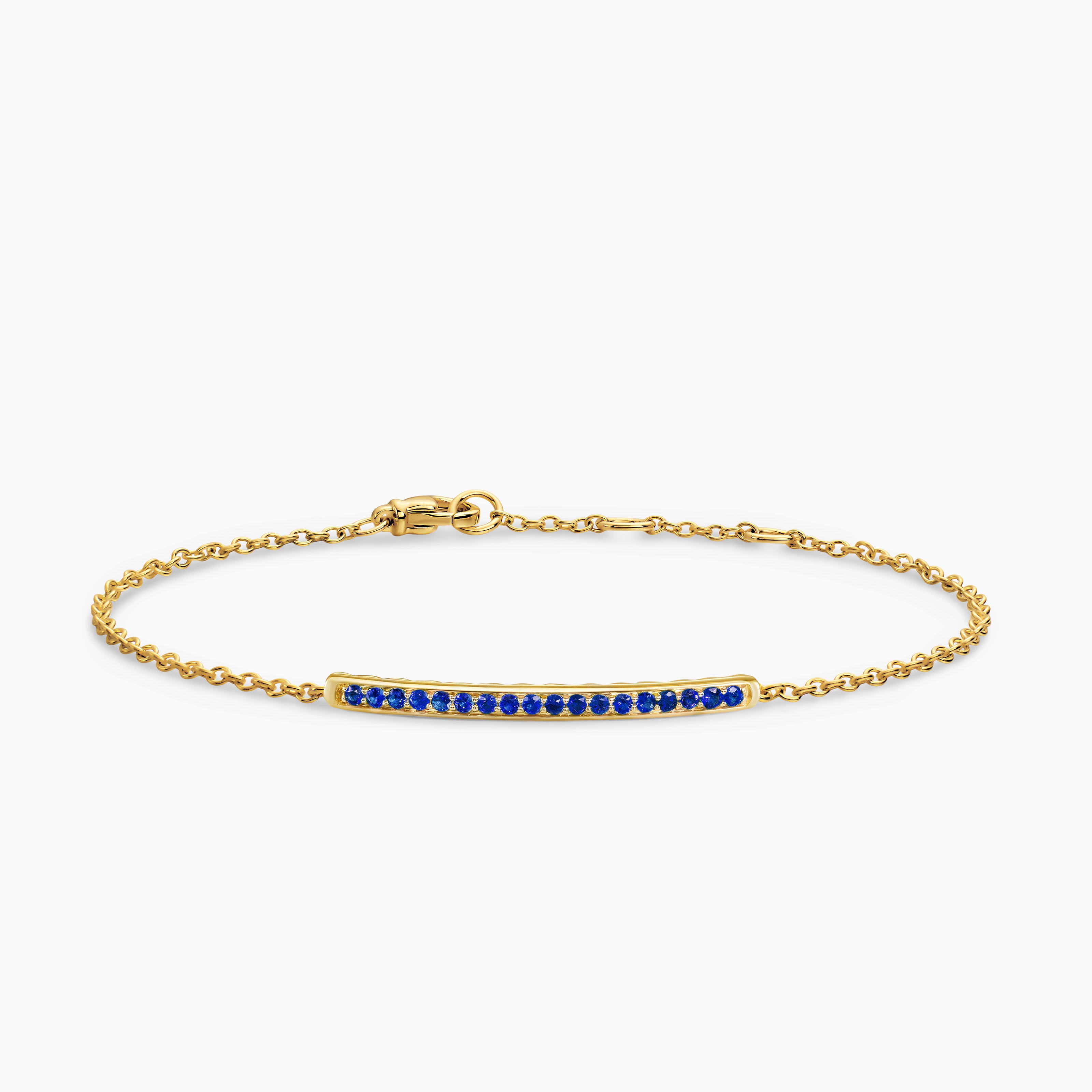 Womens Petite Pav&eacute; Bar Bracelet in 18K Yellow Gold with Blue Sapphires, 1.7mm
