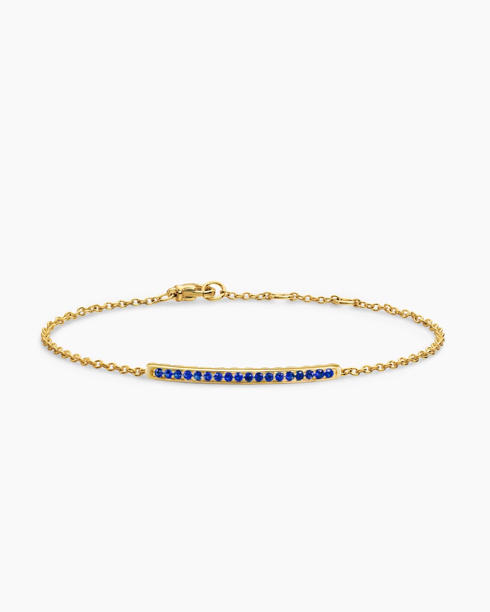 Womens Petite Pavé Bar Bracelet in 18K Yellow Gold with Blue Sapphires, 1.7mm