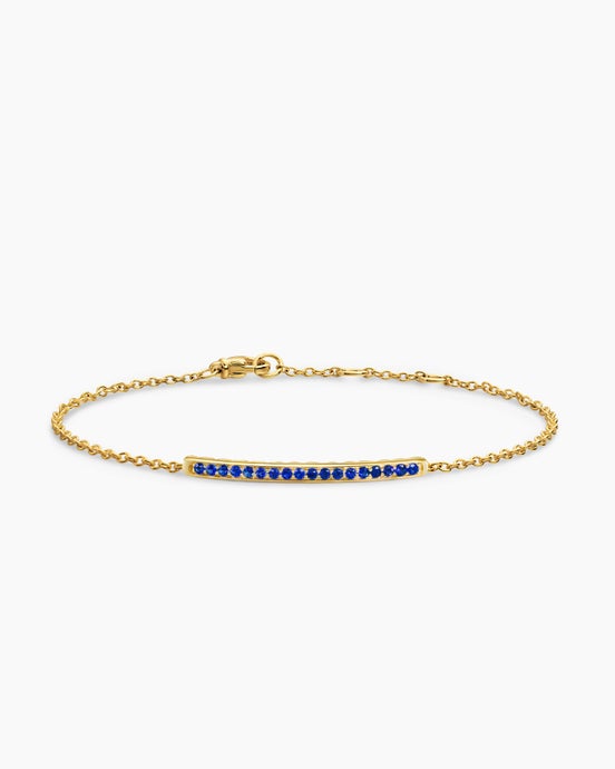 Petite Pavé Bar Bracelet in 18ct Yellow Gold with Blue Sapphires, 1.7mm
