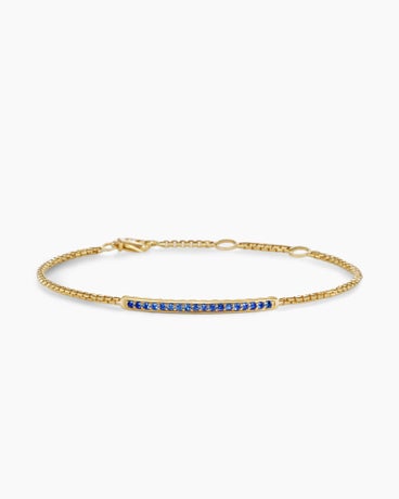 Petite Pavé Bar Bracelet in 18K Yellow Gold with Blue Sapphires