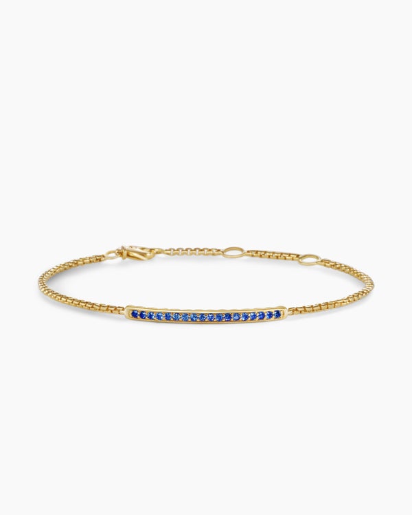 Bracelet à barre Petite Pavé en or jaune 18 carats avec saphirs bleus, 1,7 mm