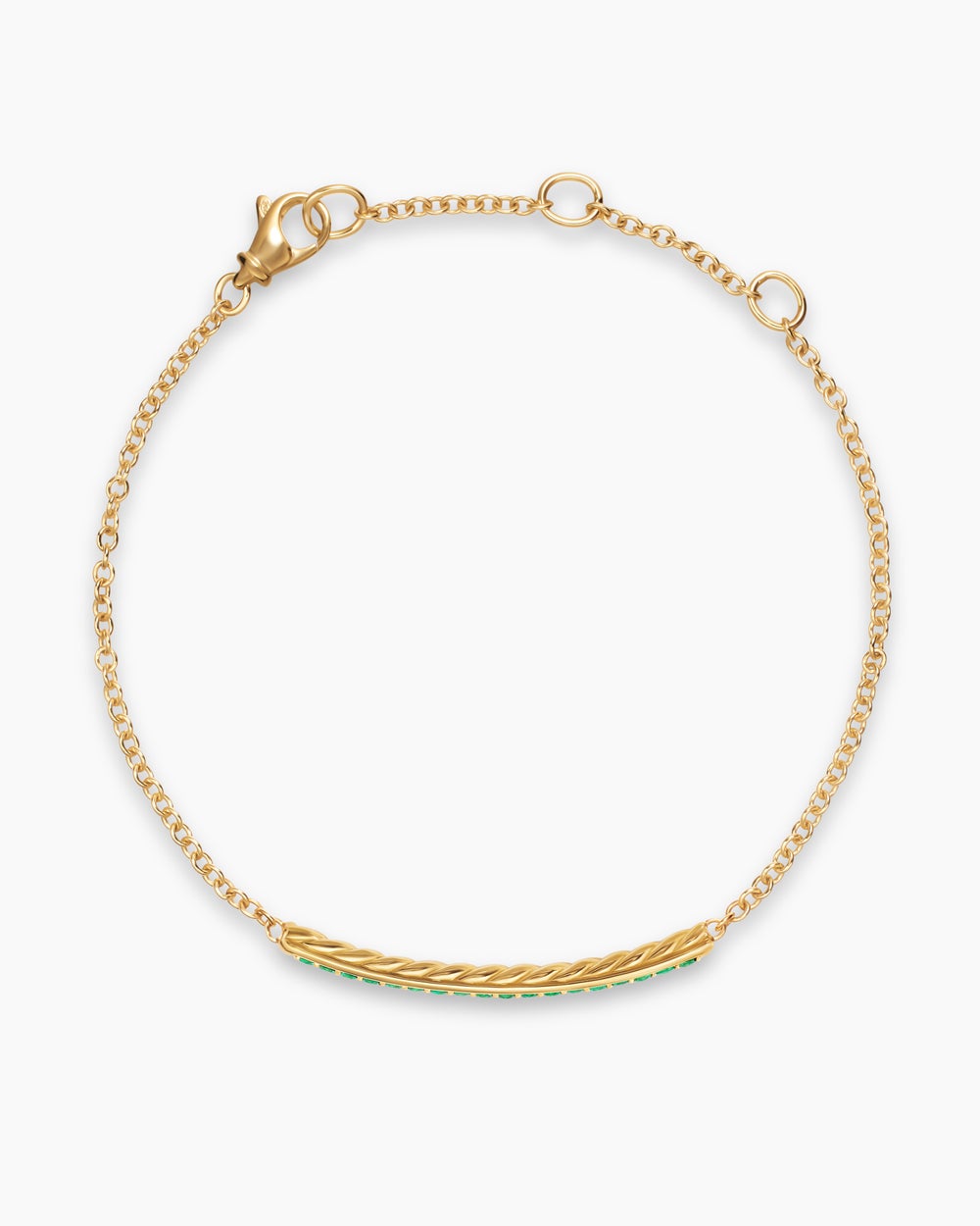 Womens Petite Pavé Bar Bracelet in 18K Yellow Gold with Emeralds, 1.7mm