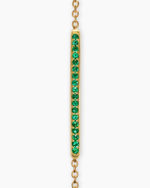 Womens Petite Pavé Bar Bracelet in 18K Yellow Gold with Emeralds, 1.7mm
