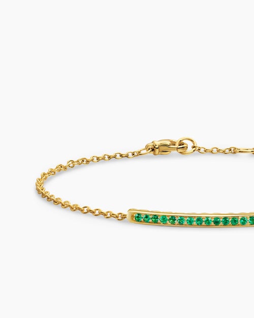 Womens Petite Pavé Bar Bracelet in 18K Yellow Gold with Emeralds, 1.7mm