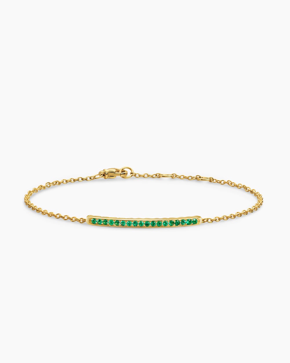 Womens Petite Pavé Bar Bracelet in 18K Yellow Gold with Emeralds, 1.7mm