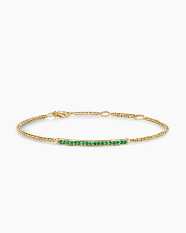 Petite Pavé Bar Bracelet in 18K Yellow Gold with Emeralds