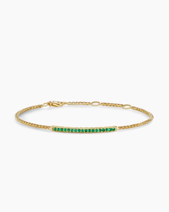 Petite Pavé Bar Bracelet in 18K Yellow Gold with Emeralds, 1.7mm