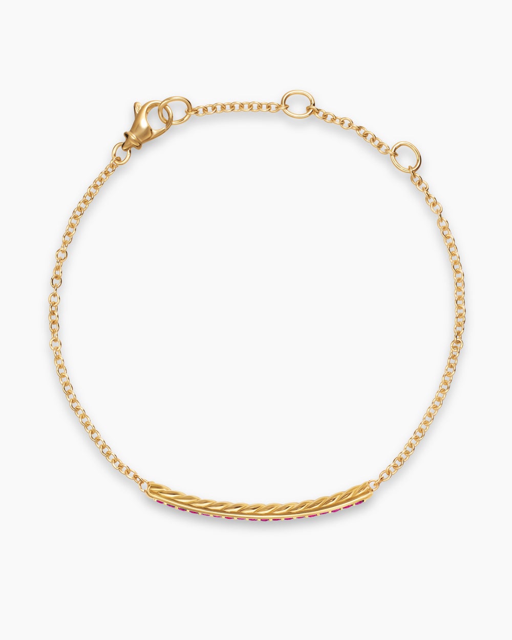 Womens Petite Pavé Bar Bracelet in 18K Yellow Gold with Rubies, 1.7mm